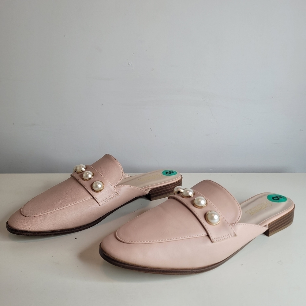 Catherine Malandrino Quentin Pink Mule with Faux Pearls Slip on Flats Size 8